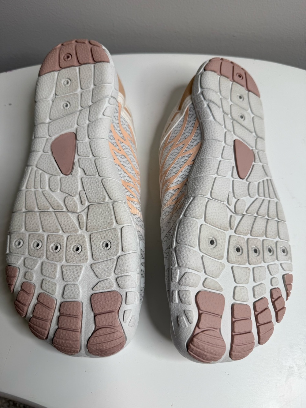 White Knit Slip-On Barefoot Hiking Sneakers with Pink and White Detail - Picture 5 of 7
